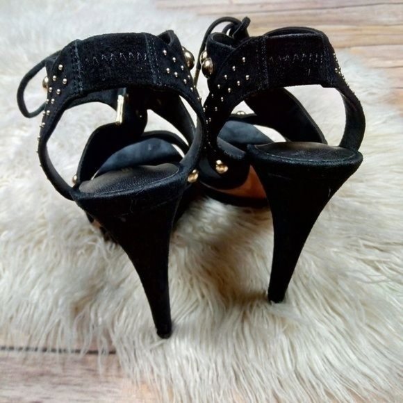 Rebecca Minkoff | ‘Ilima’ Black Leather Suede Studded Heeled Platform Sandals - Picture 6 of 8